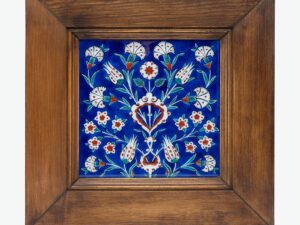 Iznik Tile in Wood Frame with Flower Garden Pattern