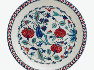 Tile Plate Iznik Original Replica with Rose-Tulip Pattern